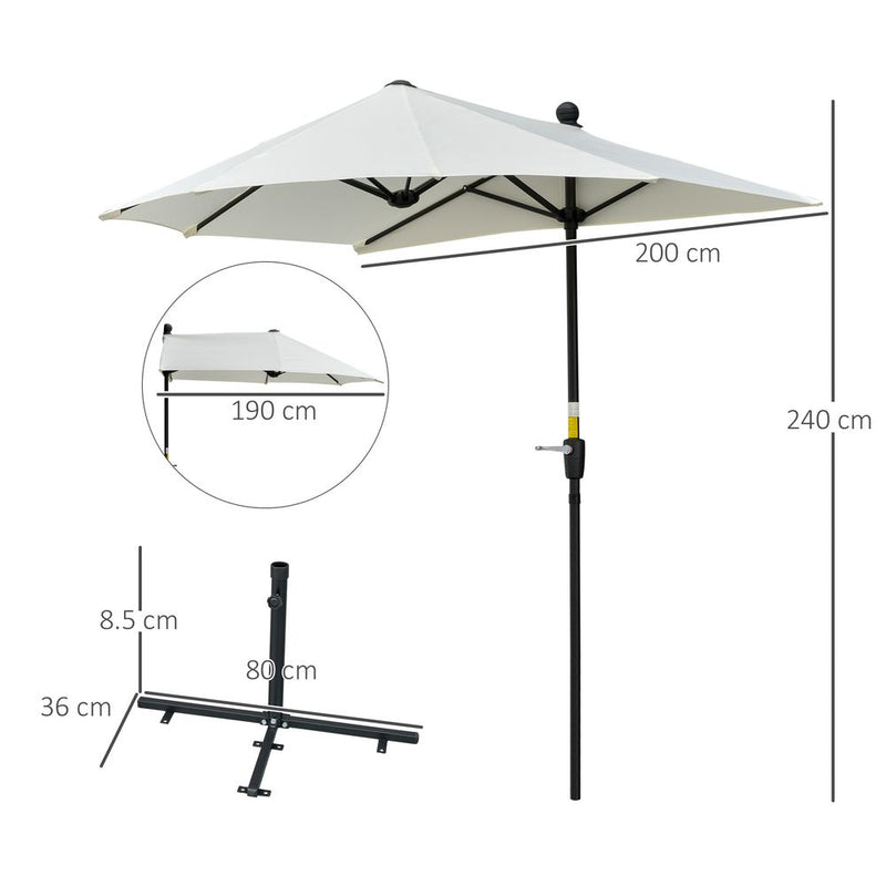 Premium 2m Half Parasol Market Crank - Cream White