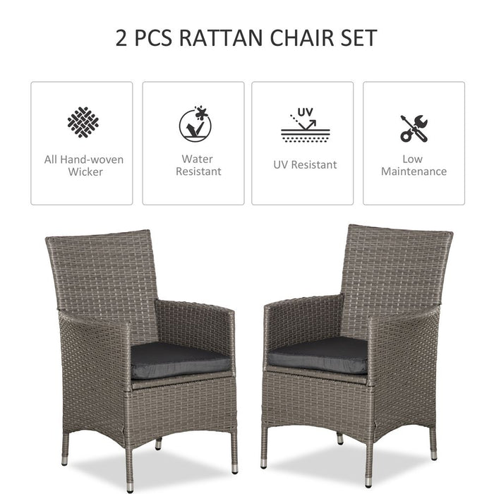 2 Seater Outdoor Rattan Armchair Dining Chair Garden Armrests Cushions Grey