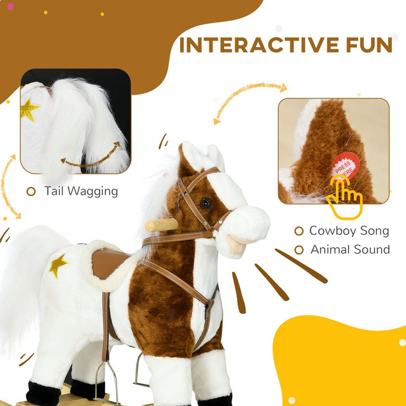 HOMCOM Rocking Horse with Music, Sound, Ride On Horse with Saddle for 3-6 Years