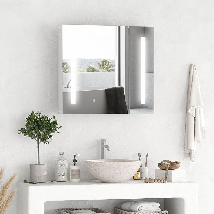 kleankin LED Bathroom Mirror Cabinet, Illuminated Bathroom Mirror with Lights, Adjustable Shelf, Touch Switch and USB Charge, 65 x 70cm, White