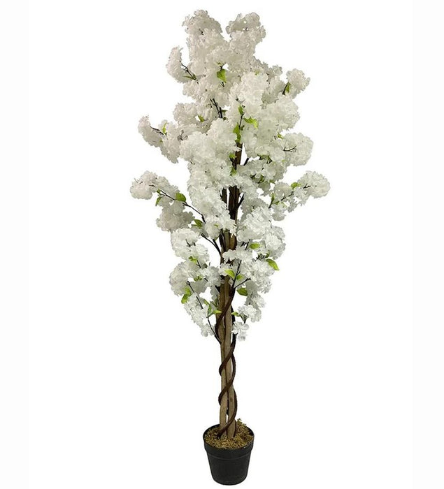 150cm Artificial White Cherry Blossom Tree - High-Quality, Realistic Decor for Home & Office