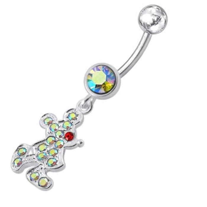 Fancy CZ Jeweled Silver Doll Dangling Belly Navel Ring