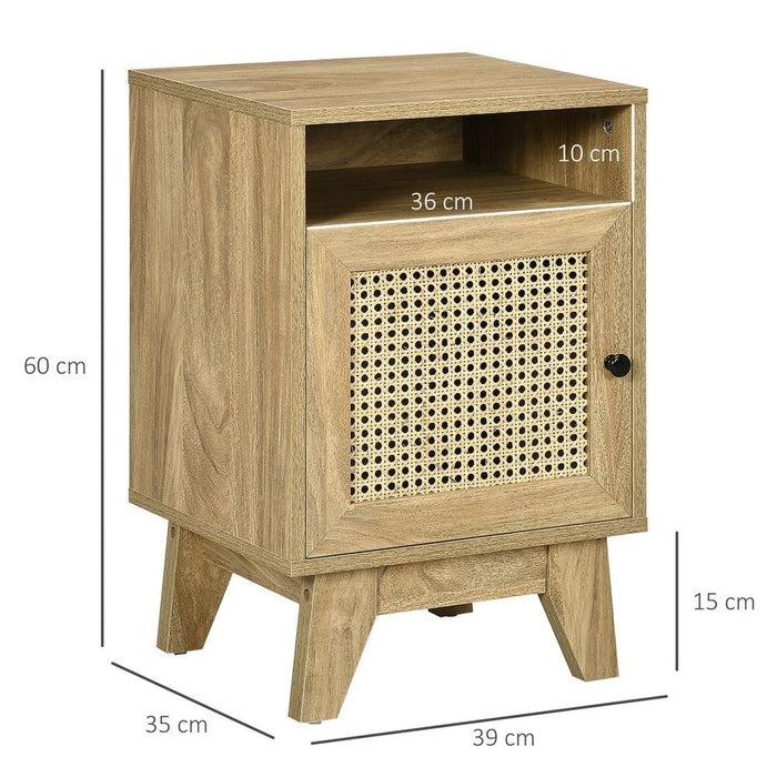 Stylish Nightstand with Rattan Element, Drawer, and Shelf - Durable and Versatile Bedside Table