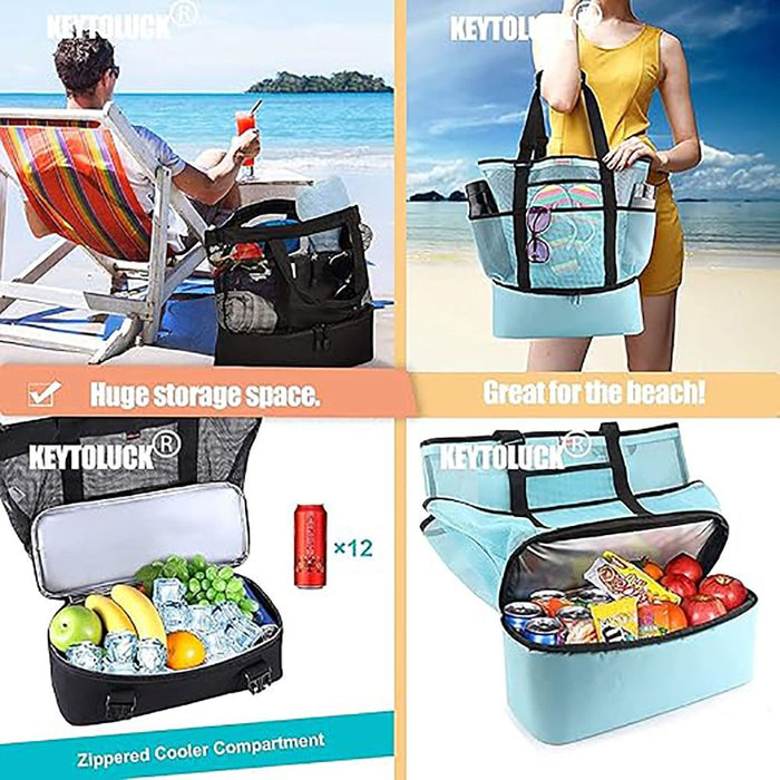 Waterproof Beach Bag with Cooler Compartment - Beach Bags Waterproof Sandproof for Women, Pool Bag & Beach Tote Bag Light Green