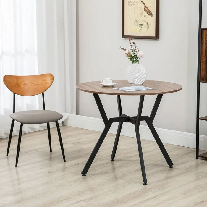 Vintage Industrial Round Dining Table - Wood Top, Steel Legs - Seats 2 - Brown