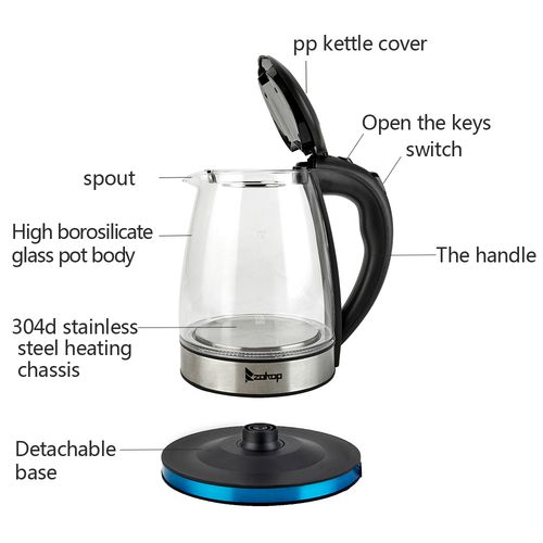 ZOKOP HD-1861-A 220V 2000W 1.8L Electric Glass Kettle UK Plug