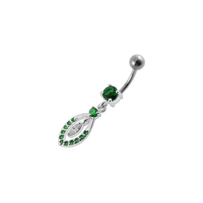 Jeweled Fancy Silver Dangling SS Bar Banana Belly Ring