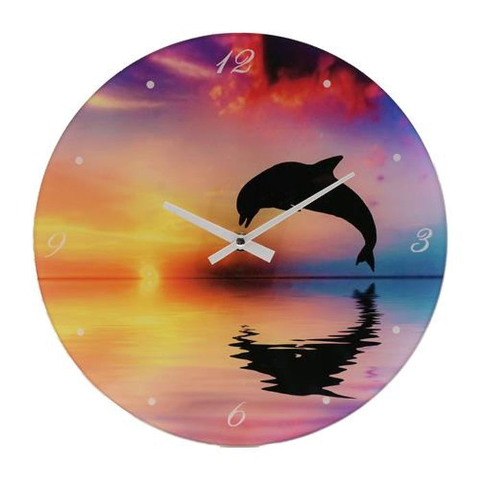 Hometime 30cm Glass Wall Clock - Dolphin Design