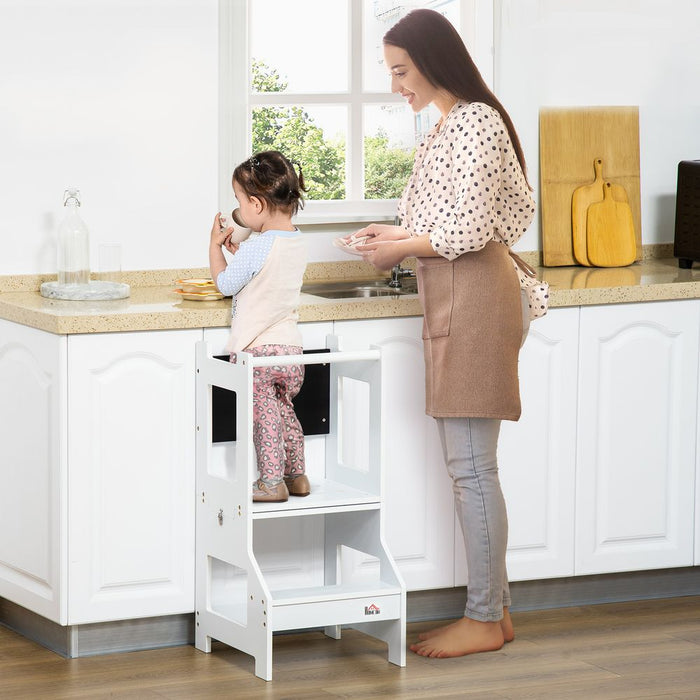 2-in-1 Kids Kitchen Step Stool - Safety Rail Learning Tower - Professional Quality