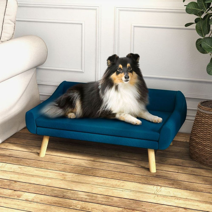 PawHut Dog Sofa Bed: Luxurious, Comfortable, Blue - Soft Cushion, Wooden Frame - Perfect for your Beloved Pet's Retreat