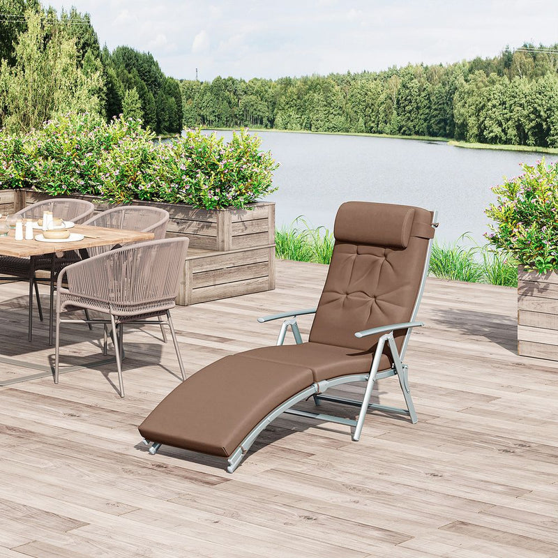 Outsunny Steel Frame Outdoor Garden Padded Sun Lounger w/ Pillow Brown