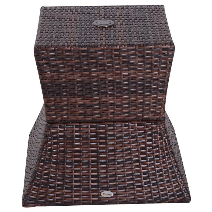 Outsunny Rattan Wicker Coffee Table w/ Umbrella Hole Storage Space - Brown