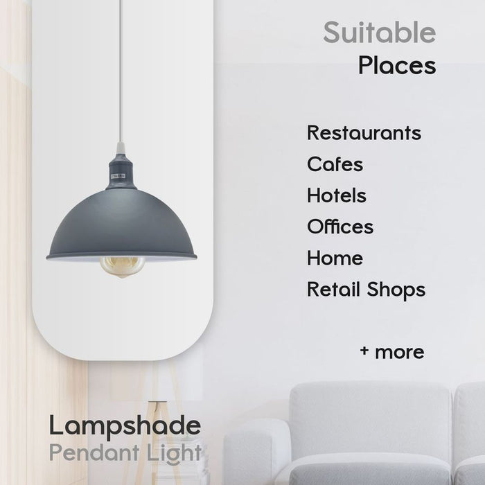 2Pack Dome-Shaped Metal Pendant Lights | Sturdy & Stylish Grey Loft Design | Ideal for Home & Commercial Spaces