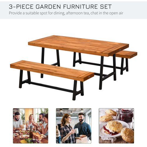 3 Pieces Acacia Wood Picnic Dining Set Outdoor Indoor Furniture Outsunny