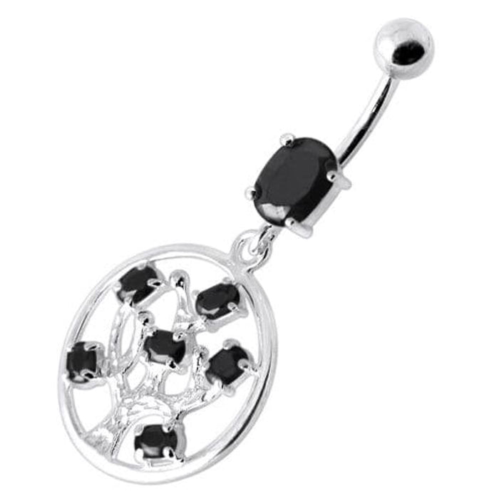 Jeweled Dangling Round Frame Belly Bar