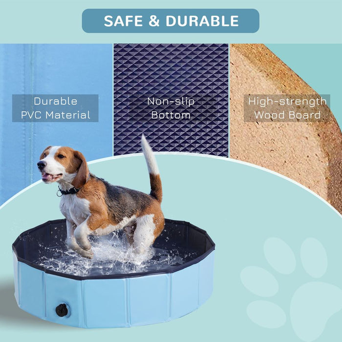 PawHut Foldable Dog Paddling Pool Pet Cat Swimming Pool Indoor/Outdoor Collapsible Summer Bathing Tub Shower Tub Puppy Washer (Φ80 × 20H cm, Blue), D01-003BU