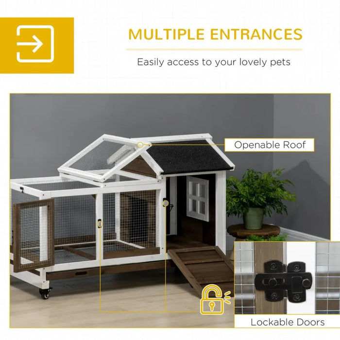 Rabbit Hutch Guinea Pig Cage with Slide-out Tray Wheels for Outdoor & Indoor