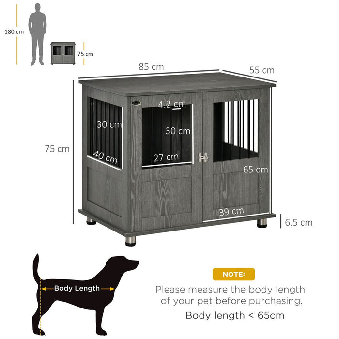 PawHut Dog Crate Furniture End Table, Pet Kennel for Small and Medium Dogs with Magnetic Door Indoor Animal Cage, Grey, 85 x 55 x 75 cm