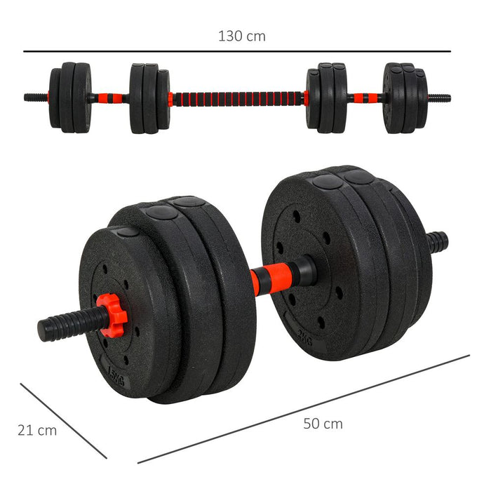 Versatile 2 IN 1 Barbell Dumbbells Weight Set - 25kg for Body Fitness - HOMCOM