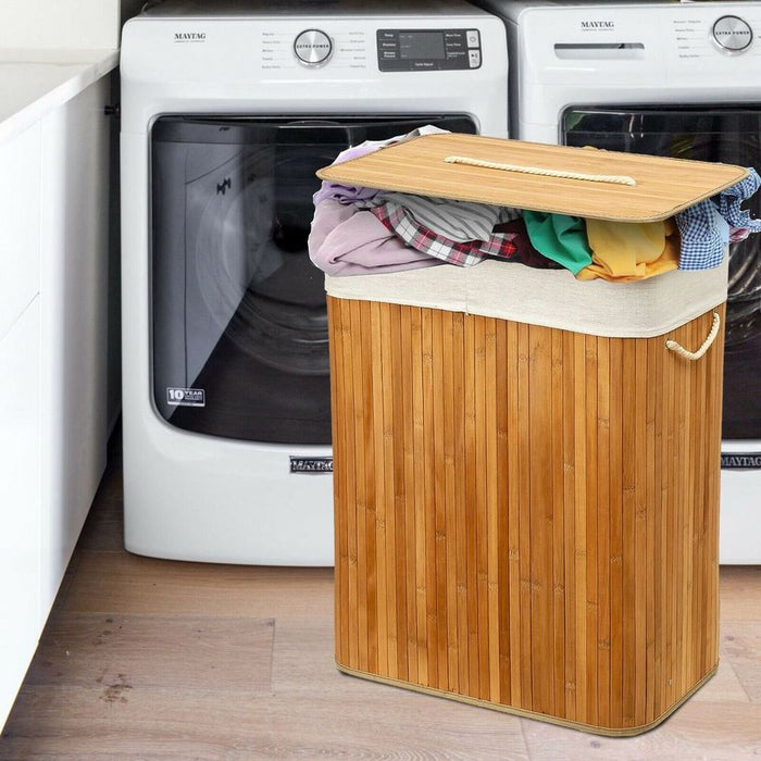 Rectangular Bamboo Laundry Basket-Natural with divider