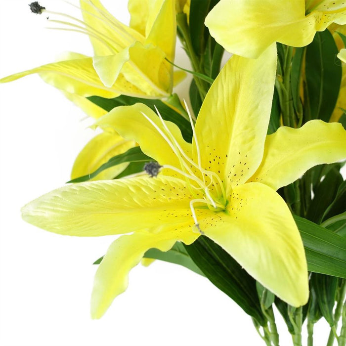 Set of 6 x 100cm Large Yellow Lily Stems - 18 Flowers