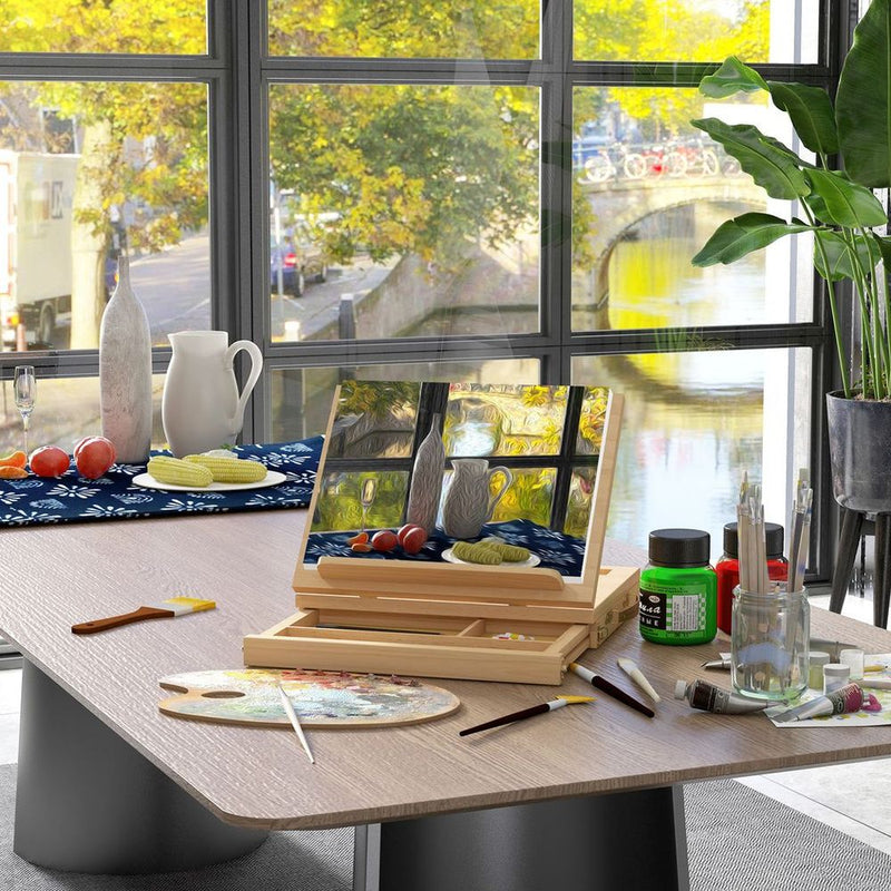 Vinsetto Wooden Table Easel Box: Portable, Folding, Artist Quality, Storage Compartment