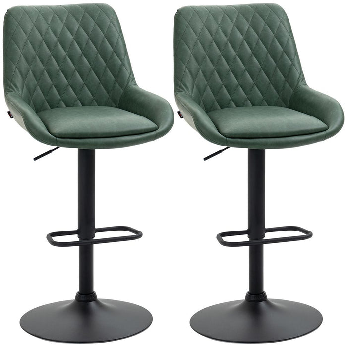 Stylish HOMCOM Bar Stools Set x2, Adjustable 360° Swivel Chairs for Kitchen - Green