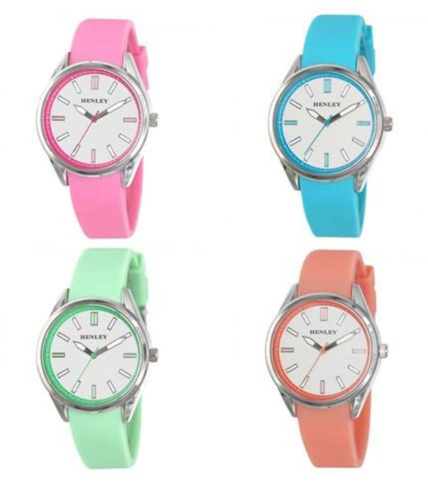 Henley Ladies Sports White Dial Coloured Rubber Strap Watch H06177 Available Multiple Colour