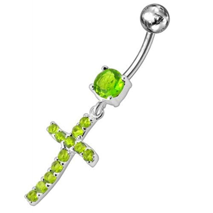 Sterling silver Jeweled Cross Dangling Navel Ring