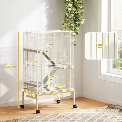 PawHut 4 Levels Rolling Small Animal Cage, Rabbit Cage with 15cm Deep Bottom
