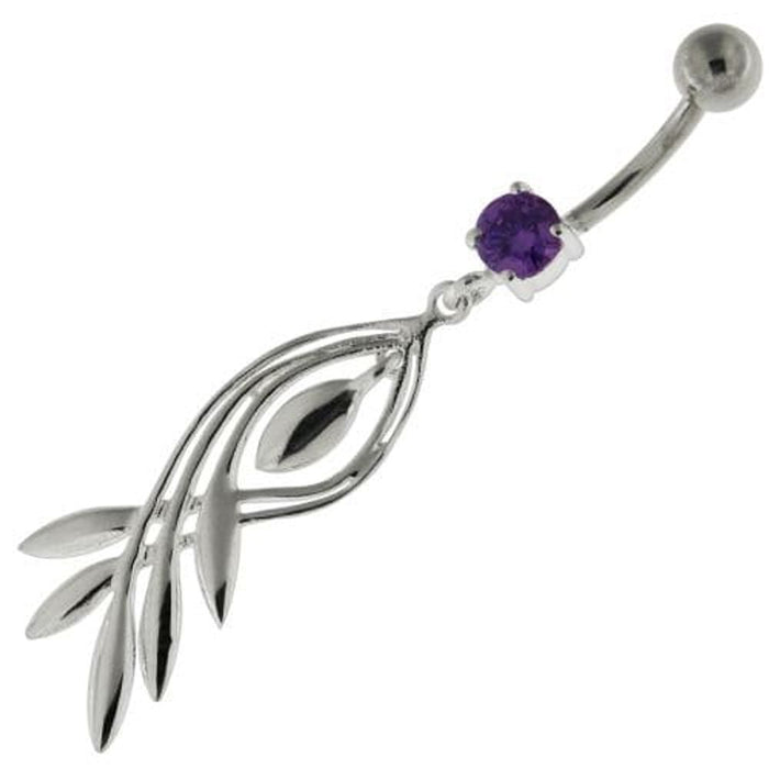 925 Sterling Silver Plain Twisted Leaf Belly Button Ring