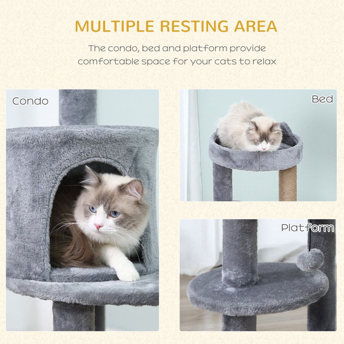 Deluxe Cat Activity Tree - 104cm Height - Grey: Scratching Posts, Ear Perch, House