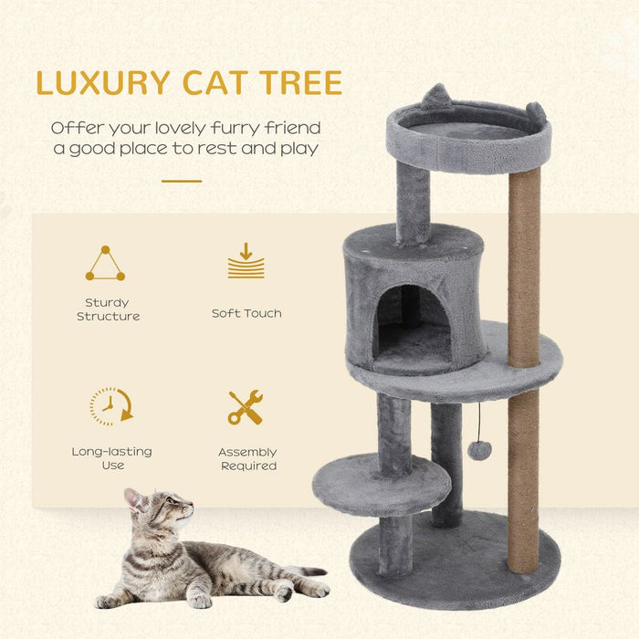 Deluxe Cat Activity Tree - 104cm Height - Grey: Scratching Posts, Ear Perch, House