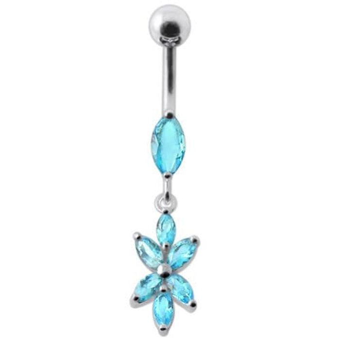 Fancy Flower Dangling Navel Ring Body Jewelry