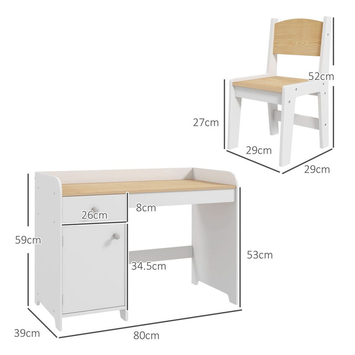 ZONEKIZ Kids Desk & Chair Set - 3-6 yr - Storage Drawer - White