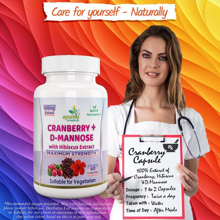 Cranberry D-Mannose Capsules: UTI Bladder Support Cystitis + Hibiscus Extract