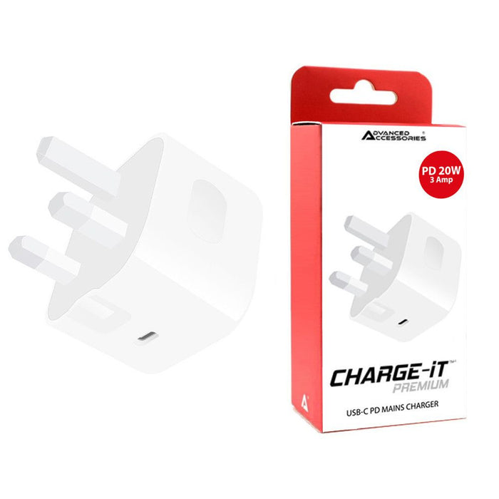 AA CHARGE-iT USB-C PD Mains Charger 20W - White | Fast Charging for iPhone, Samsung, Google Pixel