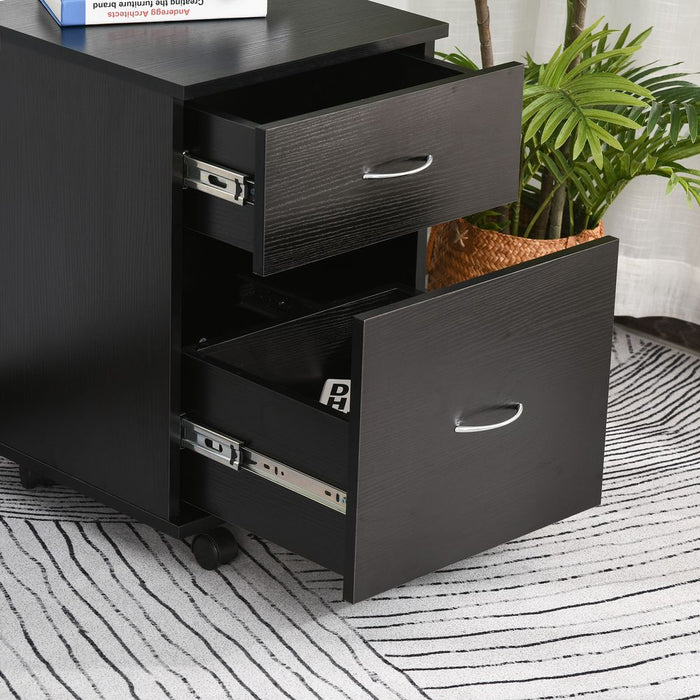 HOMCOM 2 Drawer Filing Cabinet with wheels, Mobile File Cabinet for Home Office, Small Printer Stand, Black