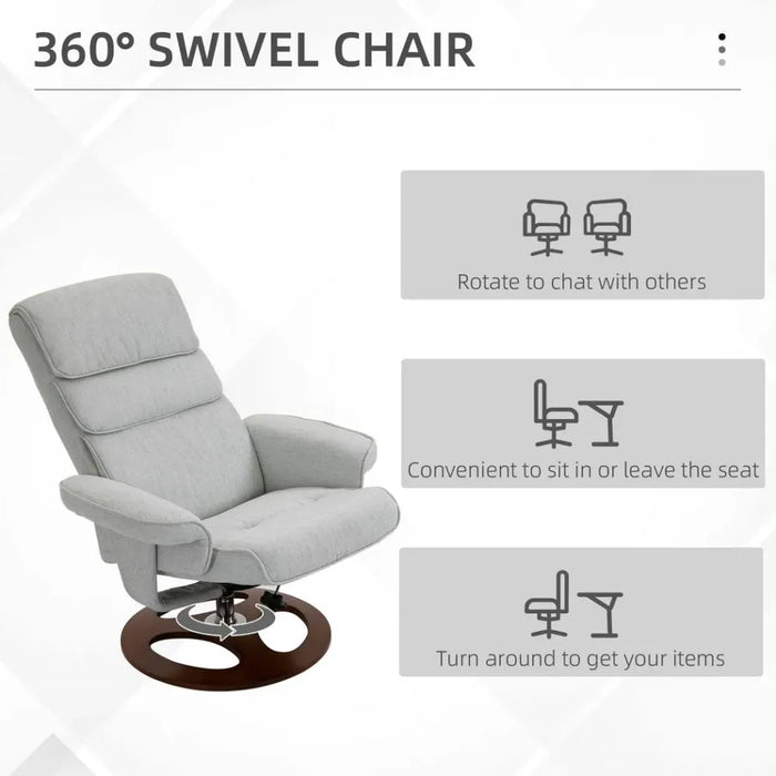 Recliner Chair Ottoman Set 360 Swivel Sofa Thick Padding Wood Base Grey