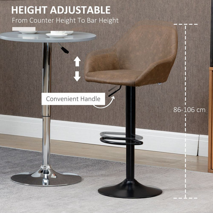 Premium Swivel Barstools: Set of 2, PU Leather, Steel Brown