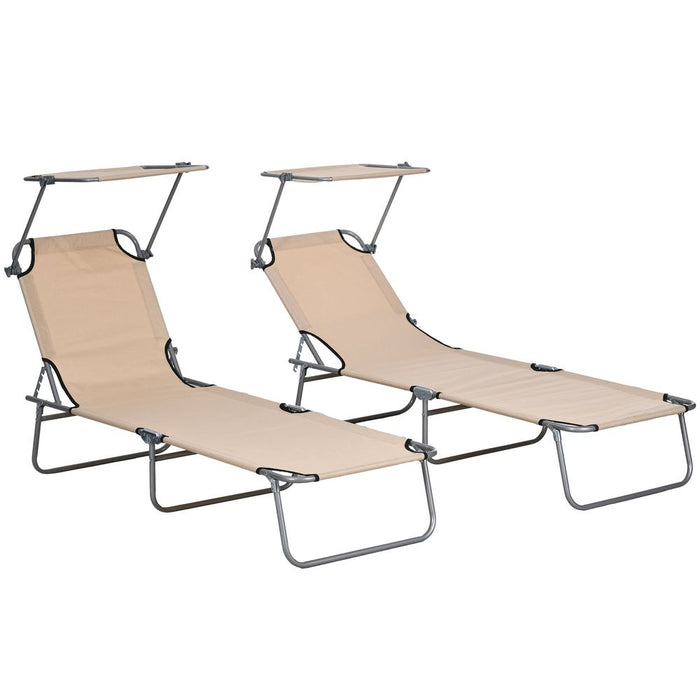 Folding Sun Lounger Set 2: Adjustable Backrest, Sunshade, Outsunny