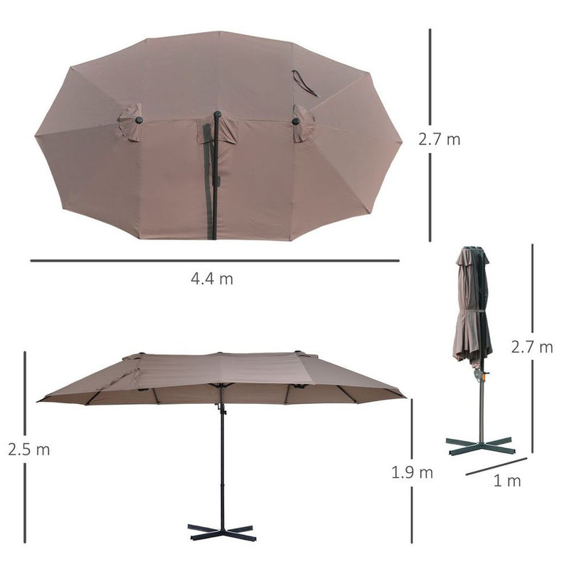 Outsunny Double Canopy Offset Parasol Umbrella - Brown