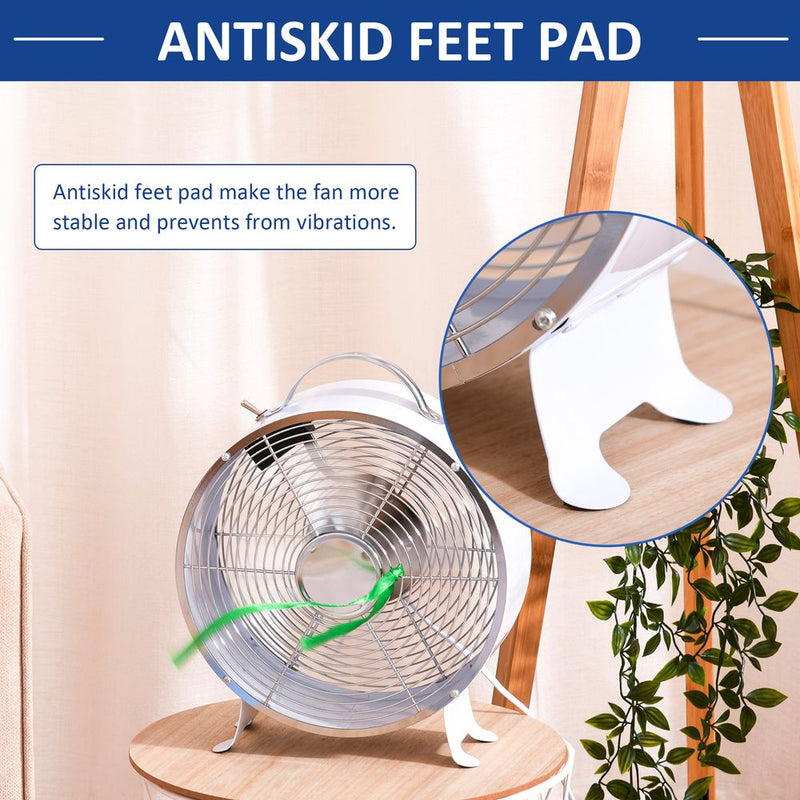 HOMCOM 10" 2-Speed Electric Table Desk Fan w/Safety Guard Anti-Slip Feet Portable Personal Cooling Fan Home Office Bedroom White