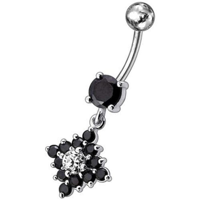 Flower Belly Navel Ring Fancy CZ Gemmed Dangle Button