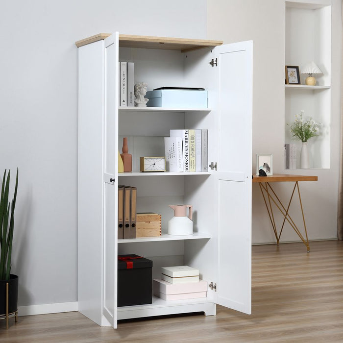 White Wooden Storage Cabinet - 172cm, 2 Doors, 4 Shelves - High Quality & Spacious