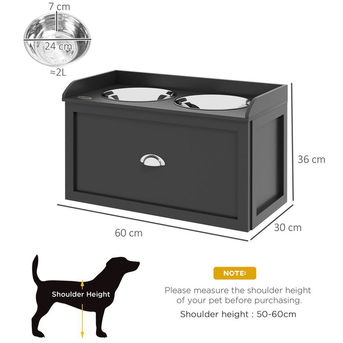 PawHut Raised Dog Bowl - Stainless Steel - Large Dogs - 21L Storage Drawer