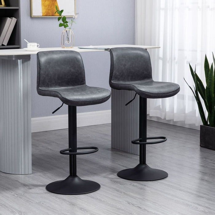 Retro Barstools Set of 2 PU Leather Adjustable Height Swivel Bar Chairs