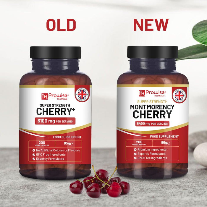 Super Strength Montmorency Cherry 6400mg - 200 Capsules - Natural Cherry Extract Supplement for Men & Women