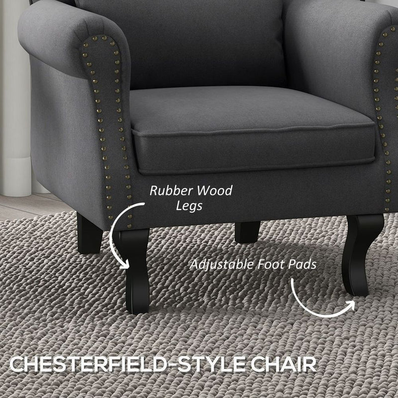 HOMCOM Vintage Armchair Wingback Accent Chair with Naihead Trim Dark Grey