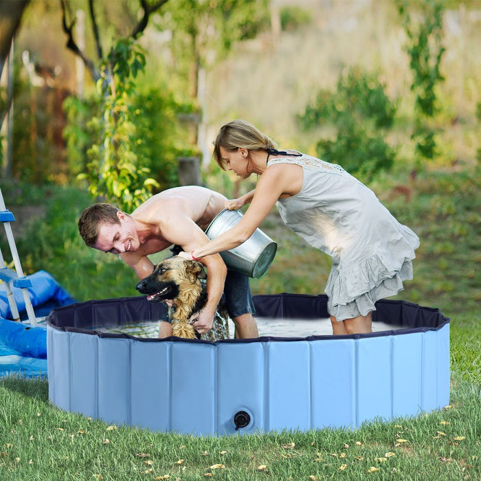 PawHut Foldable Dog Paddling Pool Pet Cat Swimming Pool Indoor/Outdoor Collapsible Summer Bathing Tub Shower Tub Puppy Washer (Φ140 x 30H cm, Blue), D01-014BU